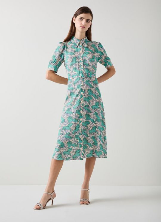 Valerie Cream Horses Print Belted Shirt dress