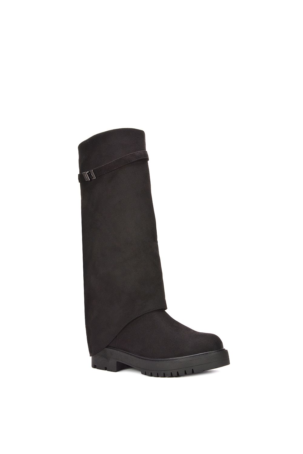 XY London Amina' Chunky Low Heel Knee High Fold Over Boots