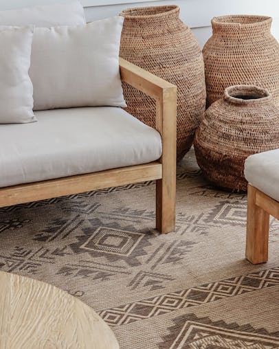 Takha Brown and Beige Tribal Flatweave Indoor Outdoor Rug