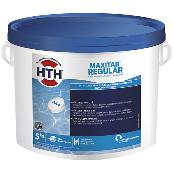 Chlore lent stabilisé hth MAXITAB Regular - Galets 200g - 5 kg