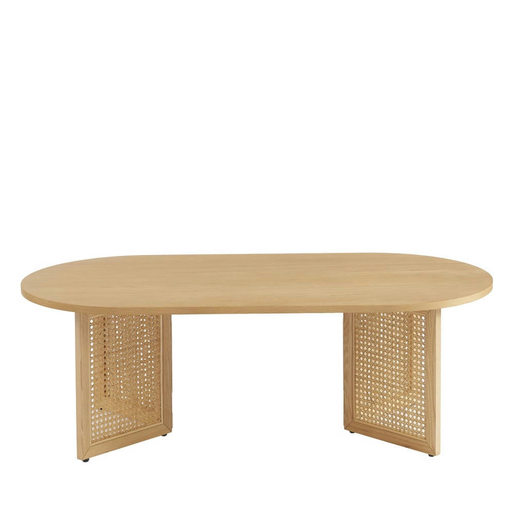 BOMBONG - Table basse en bois et cannage L120cm bois clair