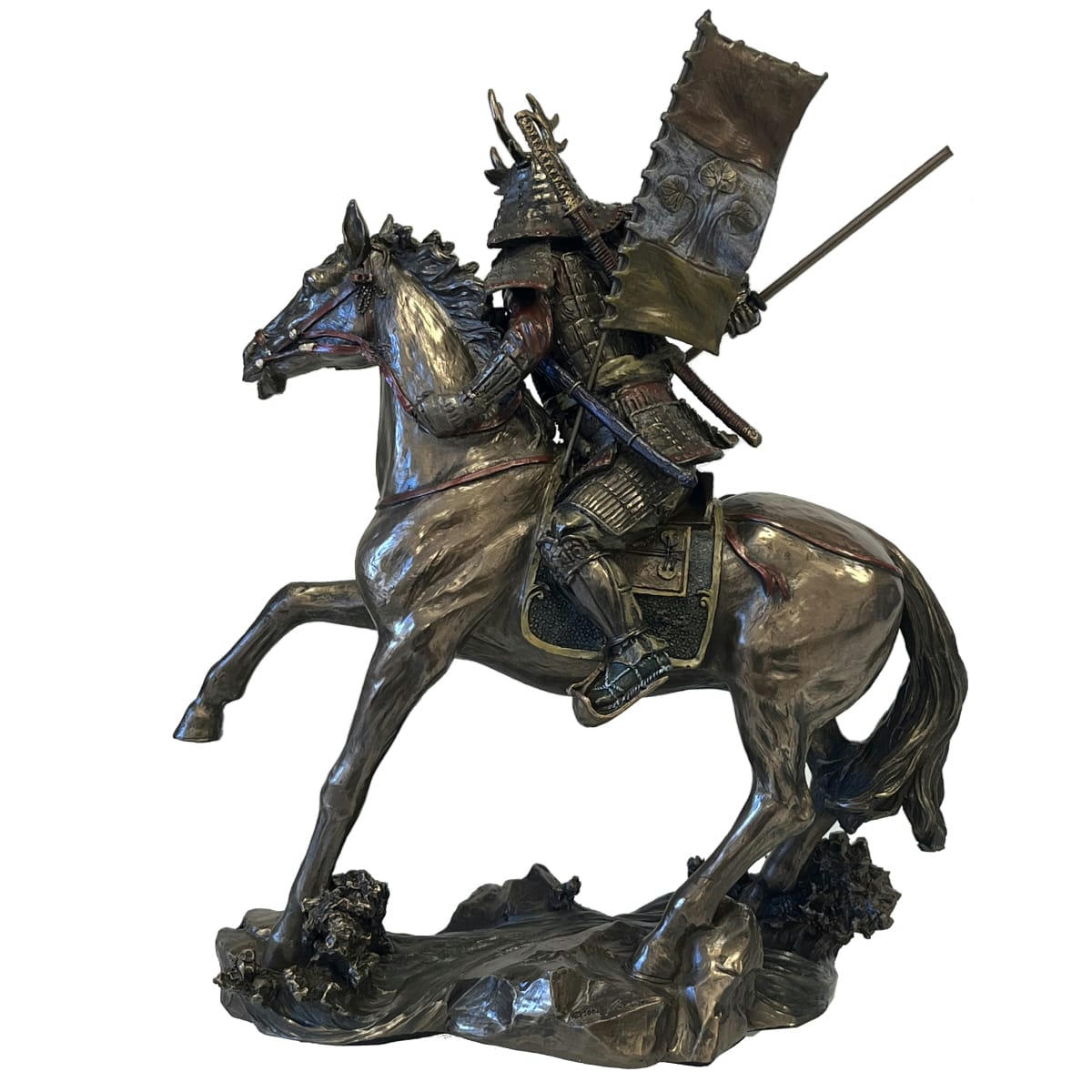 - Statue samurai à cheval aspect bronze