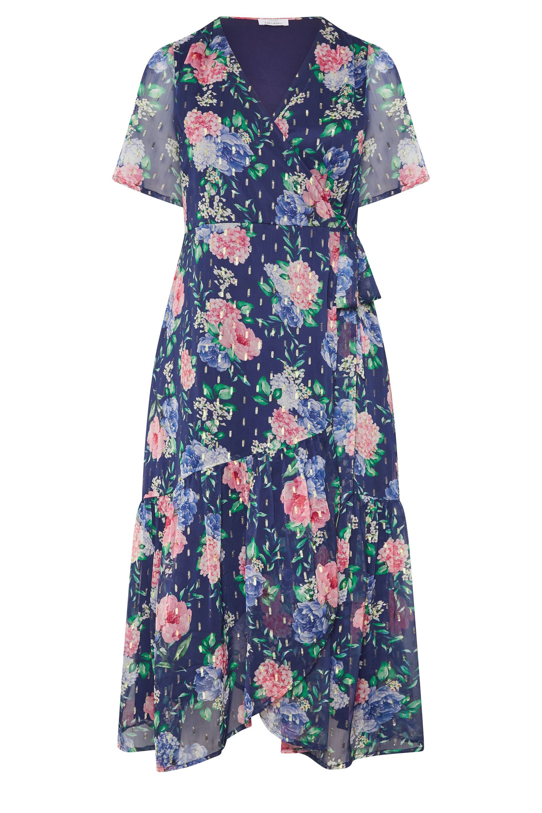 Yours Floral Metallic Wrap Dress