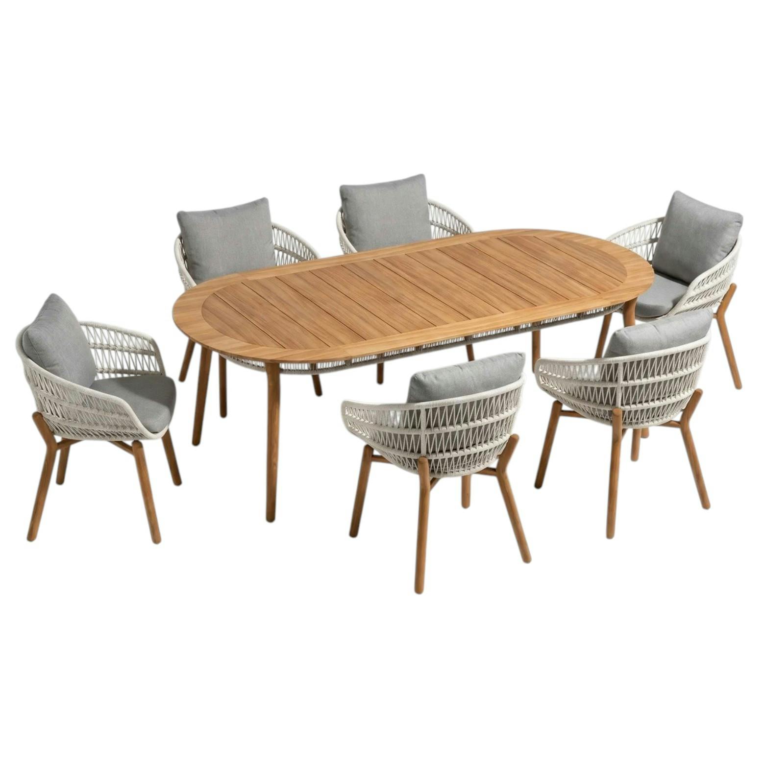 Table de jardin en teck   6 fauteuils cordage VASCA
