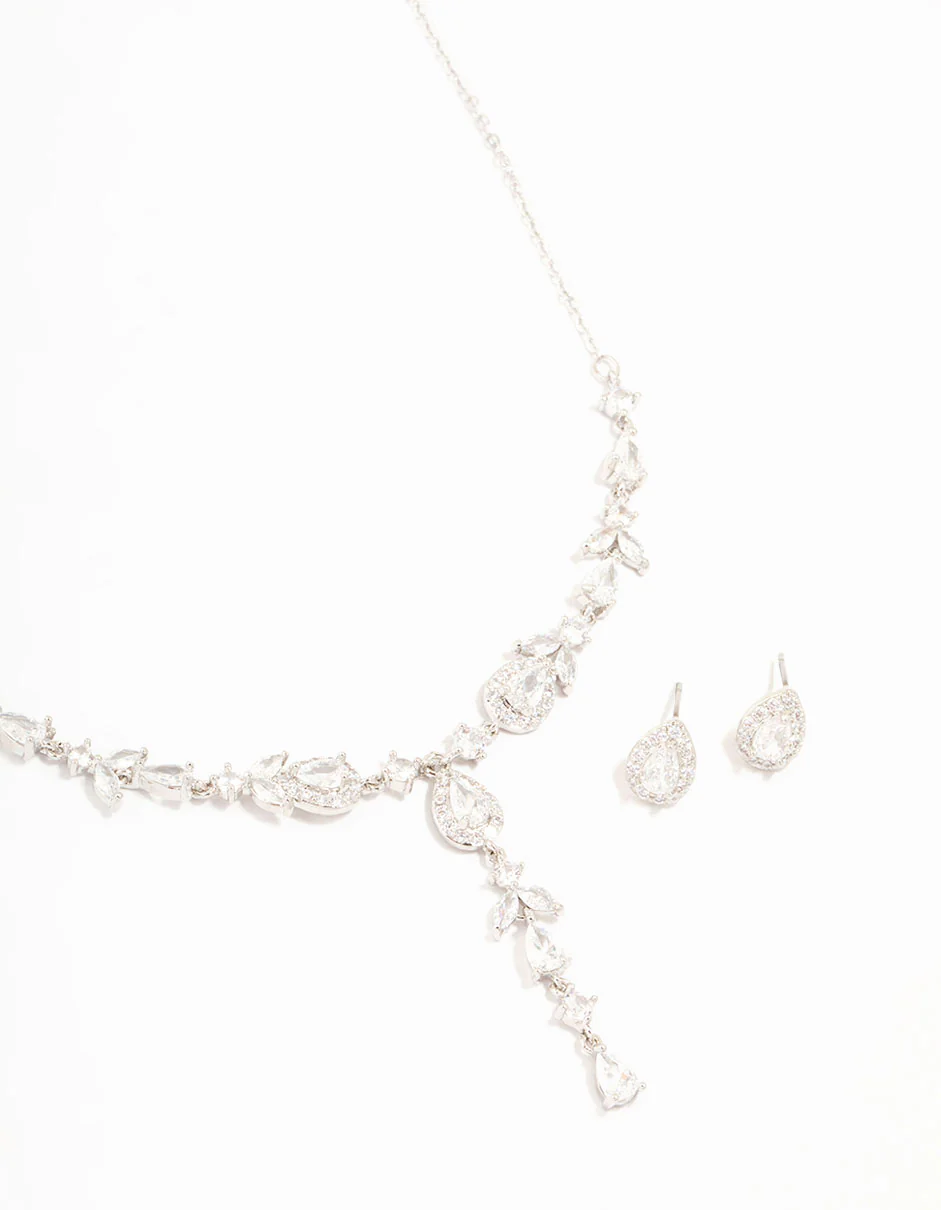 Silver Cubic Zirconia Vine Necklace & Earrings Set