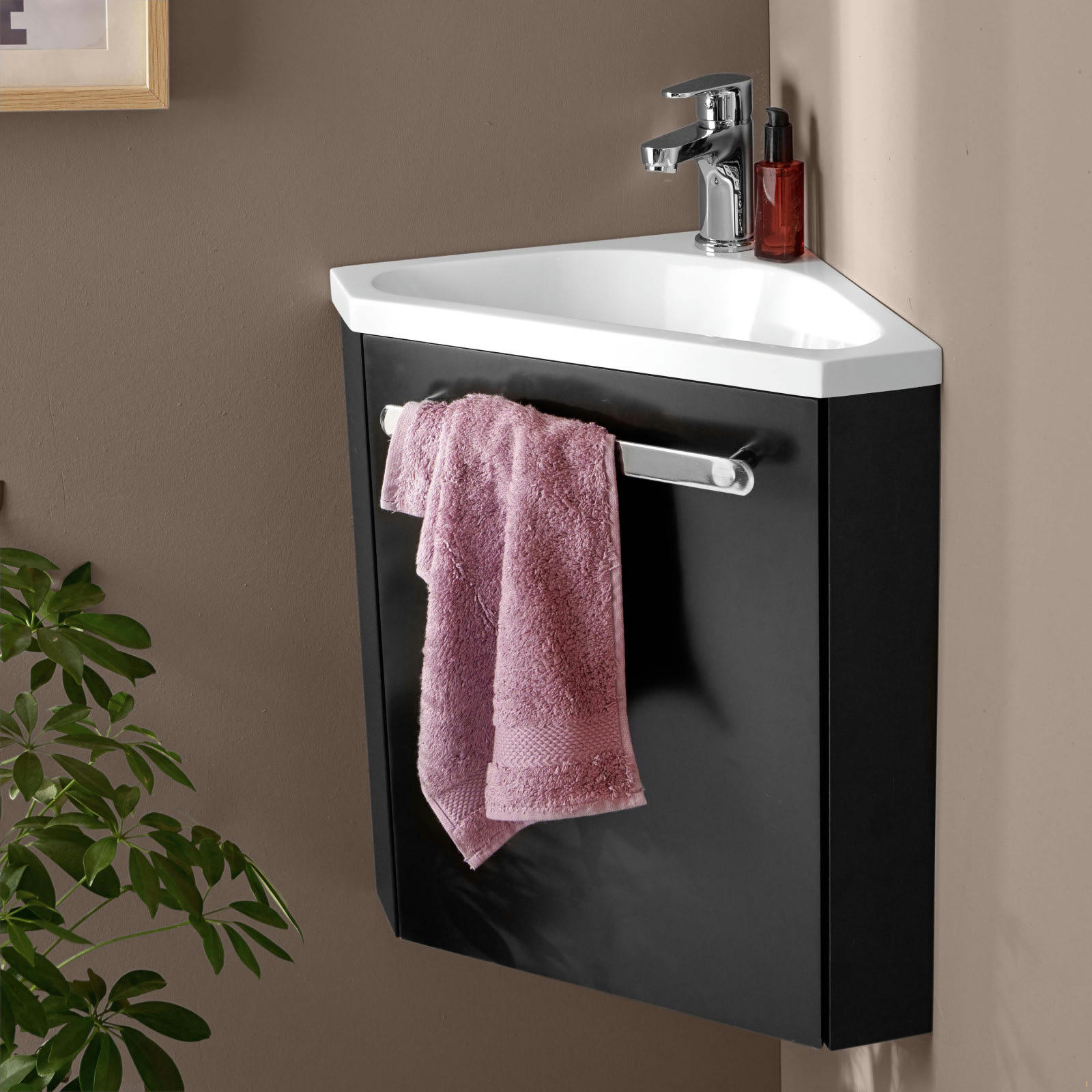SKINO - Meuble lave-mains  noir + robinet chromé