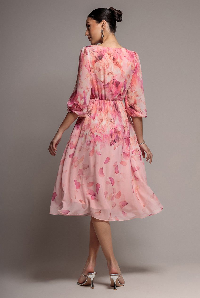 Goddiva Floral Print Wrap A Line Midi Dress