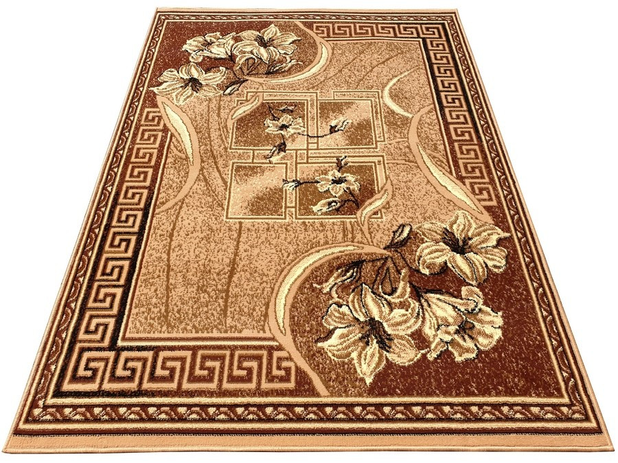Dywan klasyczny beżowy do salonu pokoju 5094 - 70x130 cm - modny solidny