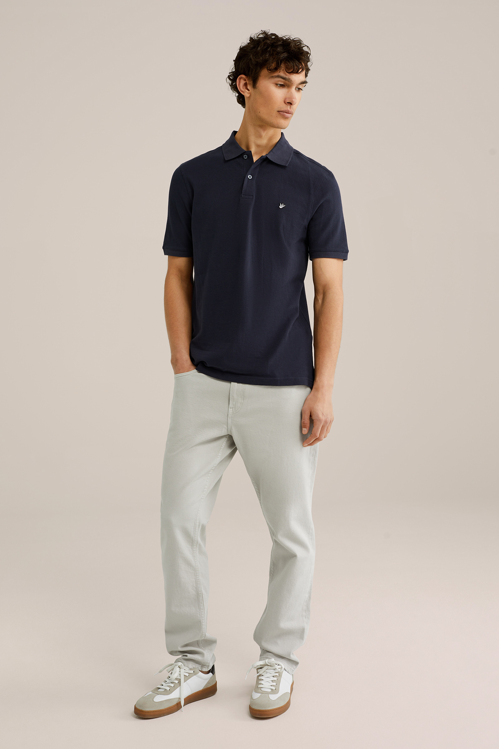 Heren Slim fit polo met structuur en embroidery