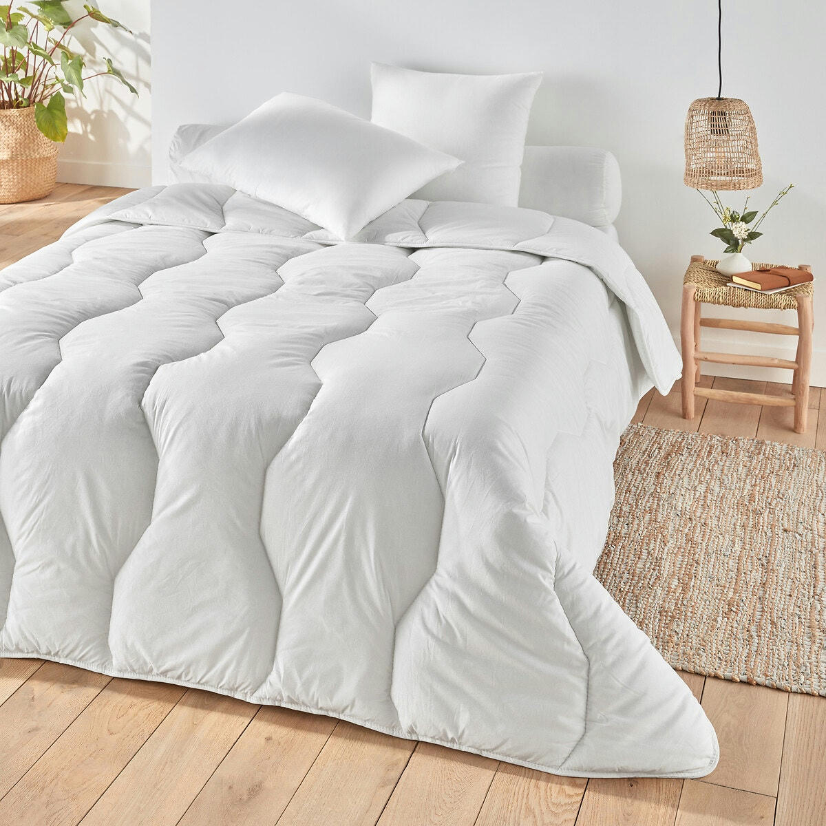 Couette tempérée synthétique, enveloppe coton bio