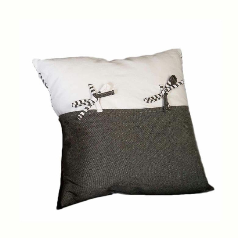 TANGER - Housse de coussin en coton à rayures noir et blanc 40 x 40