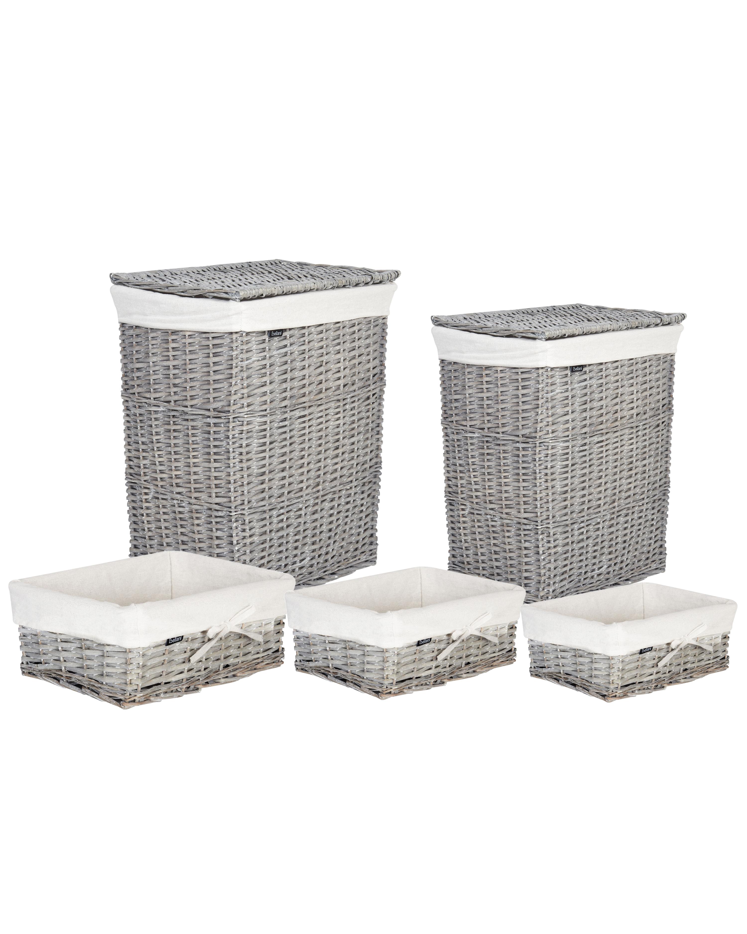 Set of 5 Baskets ELLA Willow Wood Grey 50/86 L