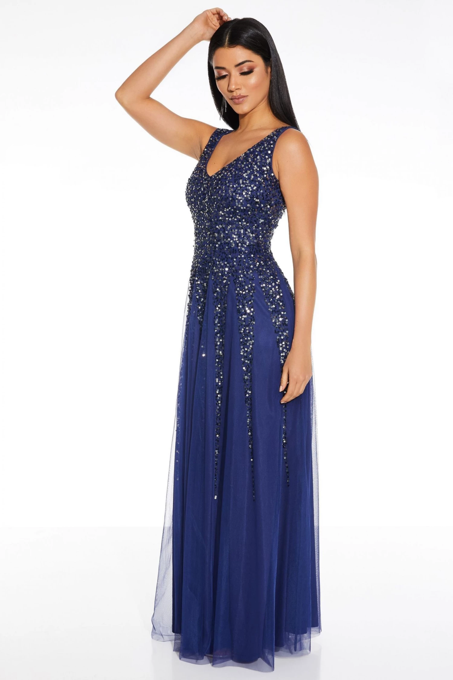 Quiz Blue Sequin Embellished Maxi Dress