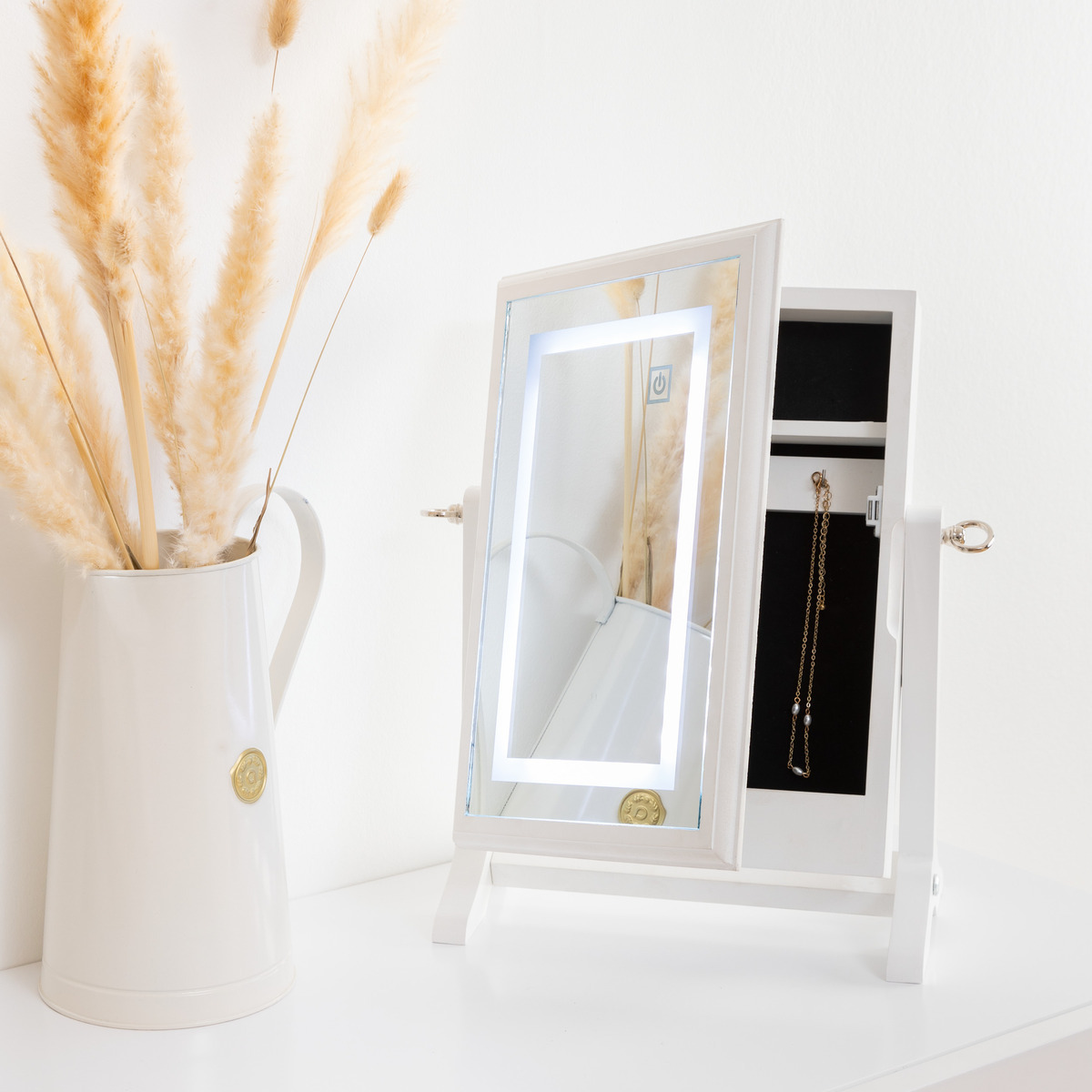Jewellery box LED, wood White, 26x35 cm