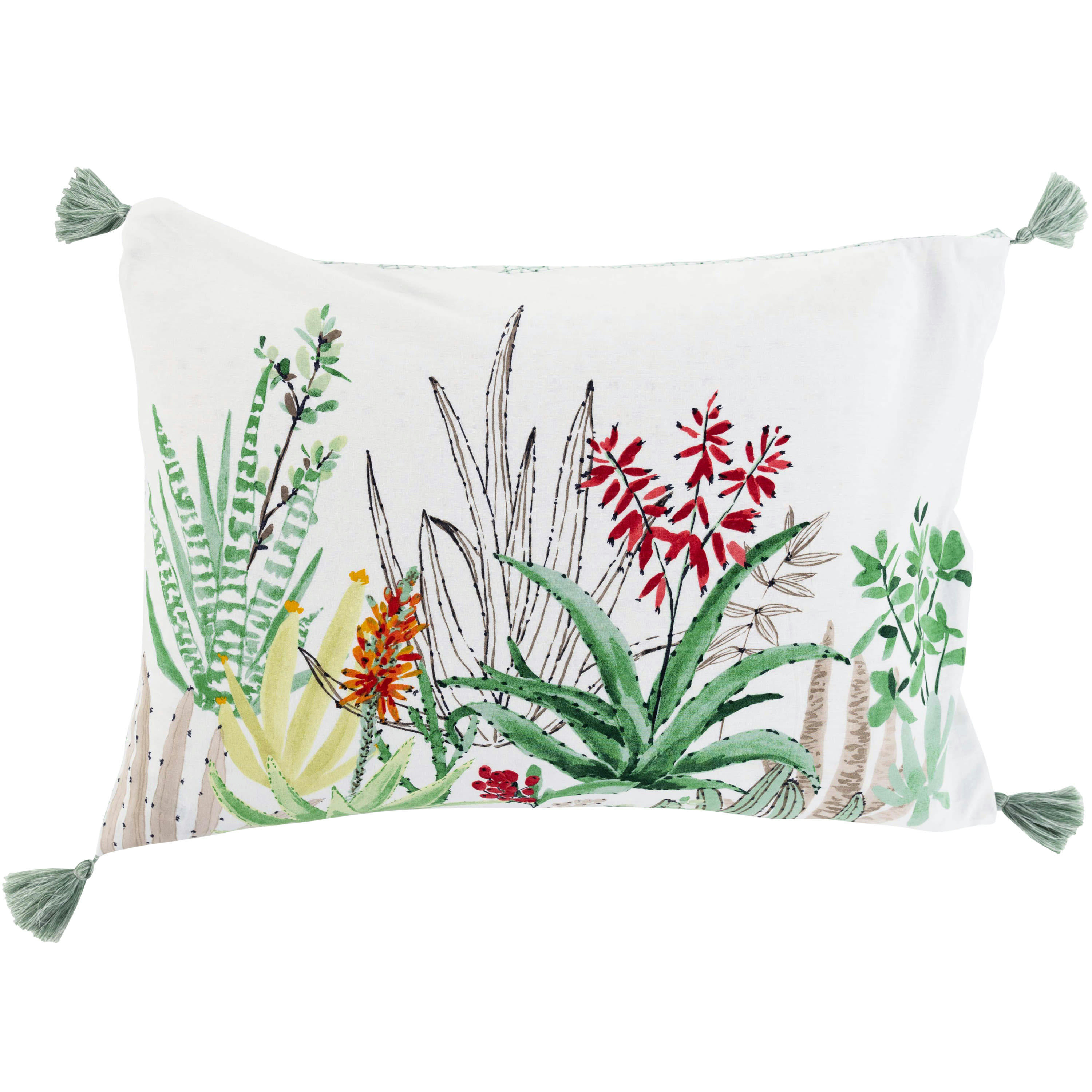 ALOEVERA - Taie d'oreiller rectangulaire coton et lin imprimé vert 50 x 70 cm
