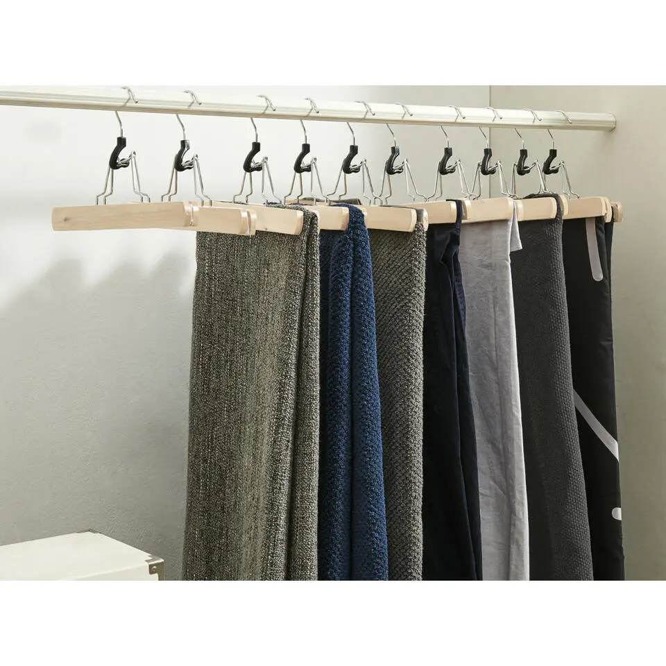 Set van 12 Massief Houten Broek hangers - met vilt Anti-Slip
