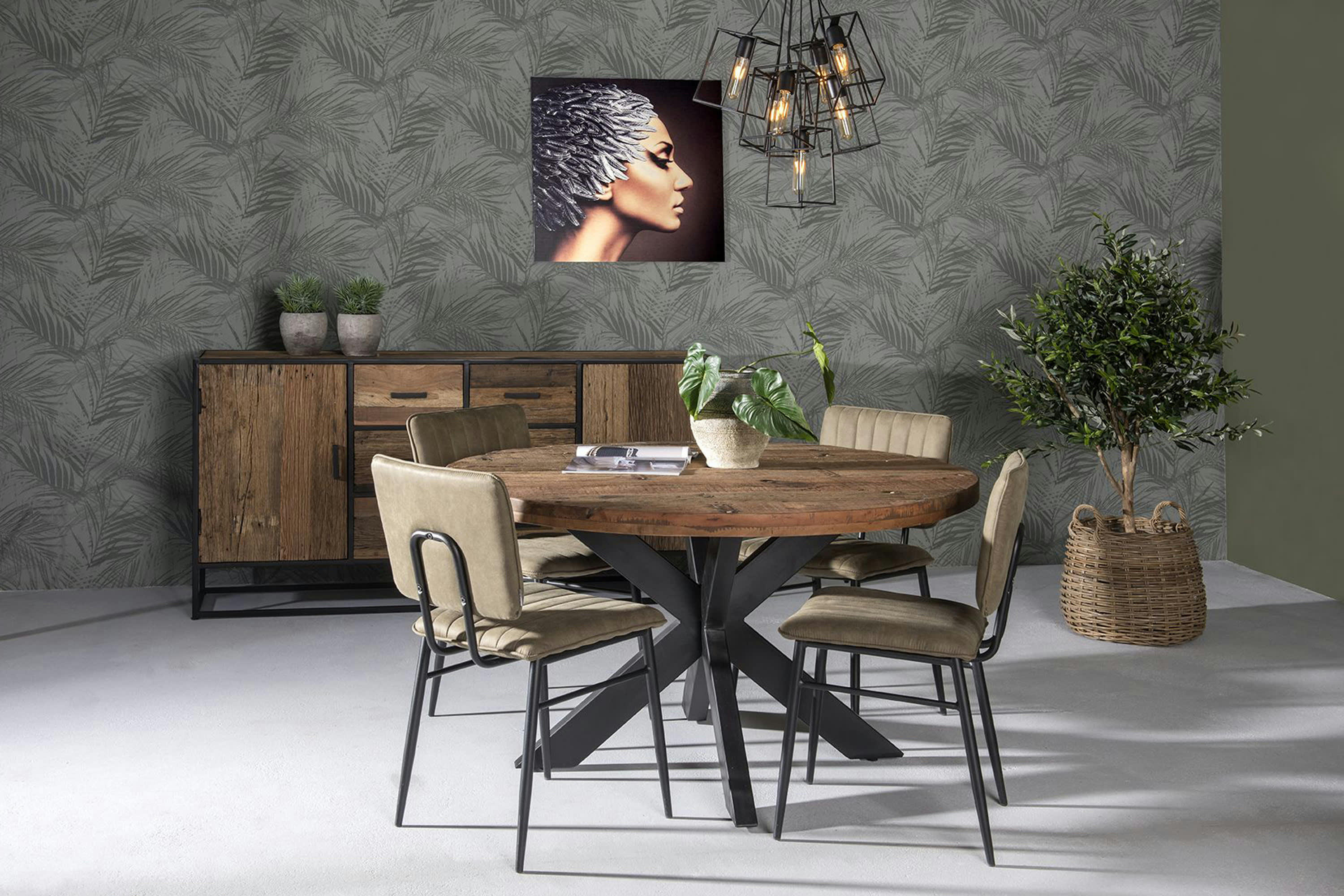 RIVERWOOD - RIVERWOOD-Table à manger ronde 6/8 personnes D150 Spider, Bois recyclé