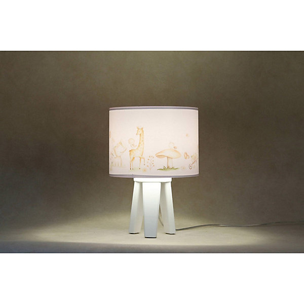 Lampe de chevet enfant Sweet Dream 22,5 x 22,5 x 33 cm Tissu PVC imprimé animaux de la forêt sur fond blanc, intérieur blanc