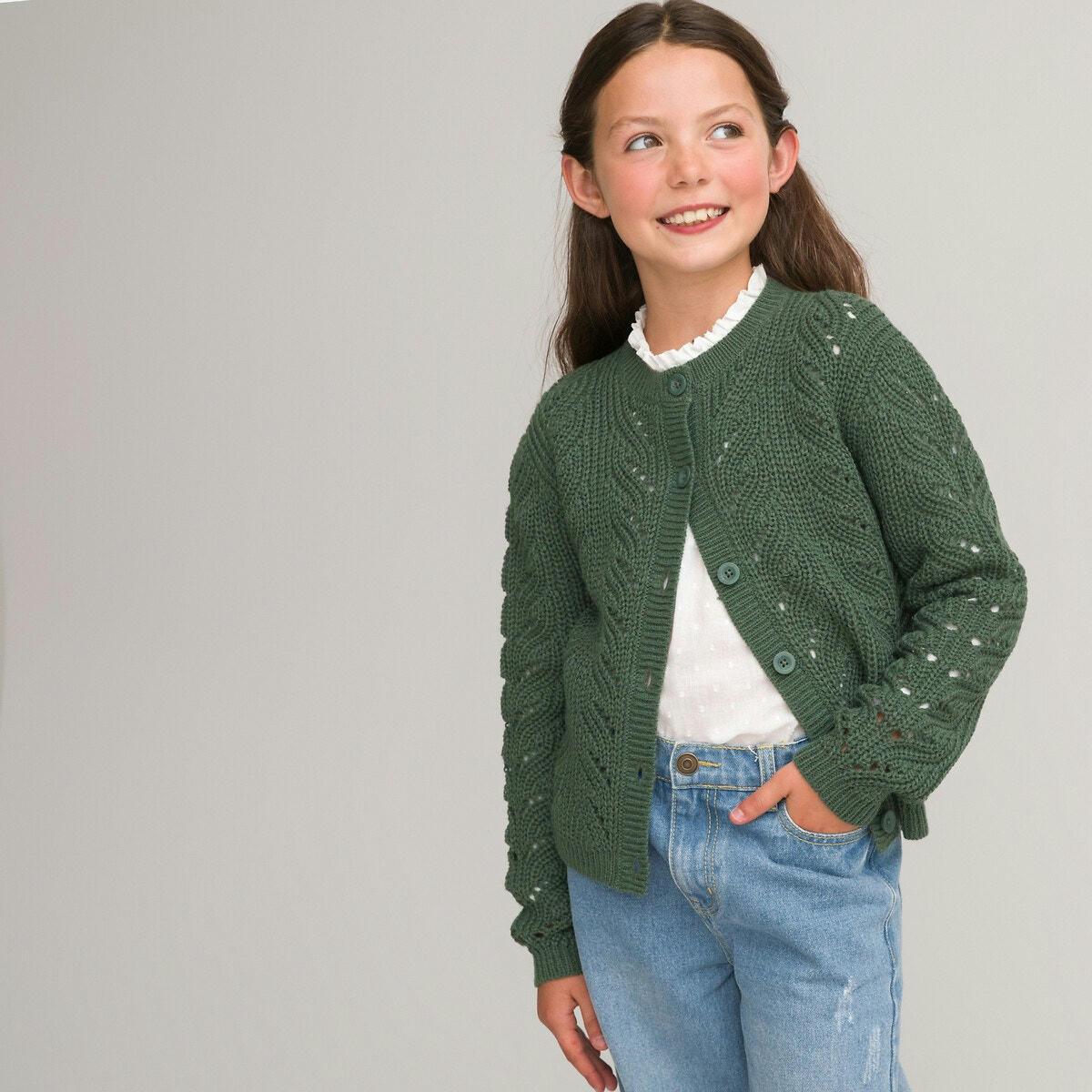 Gilet boutonné en grosse maille ajourée