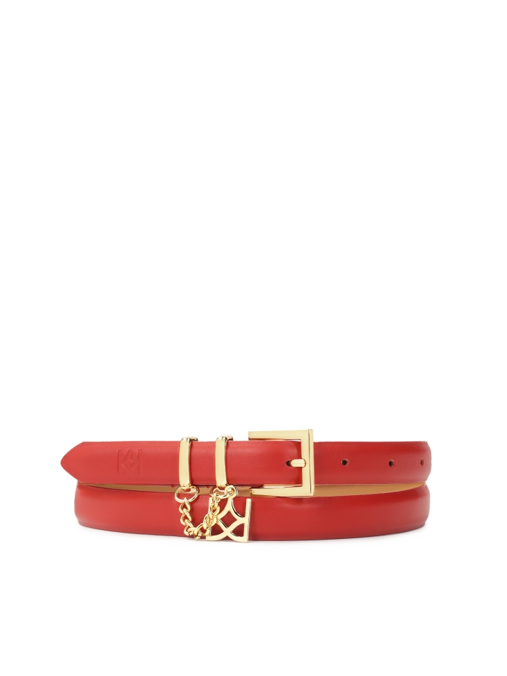 Red narrow belt with chain