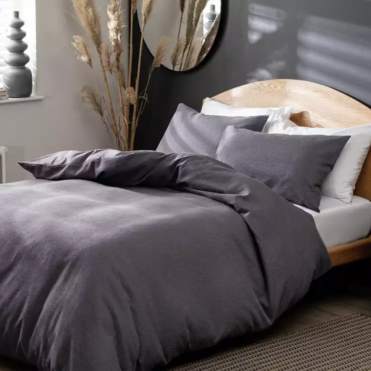 Habitat Cotton Waffle Plain Charcoal Bedding Set - Single