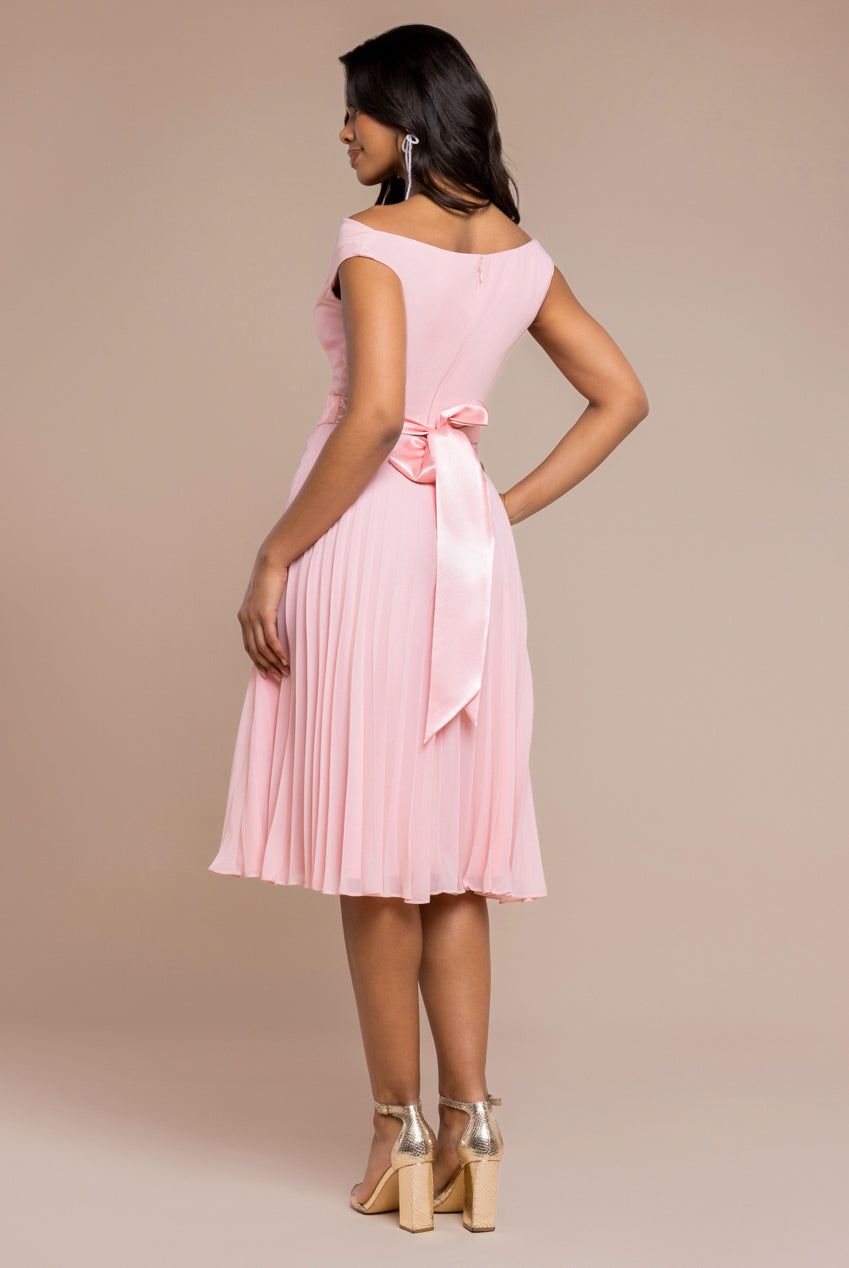 Goddiva Cowl Neck Pleated A Line Chiffon Midi Dress
