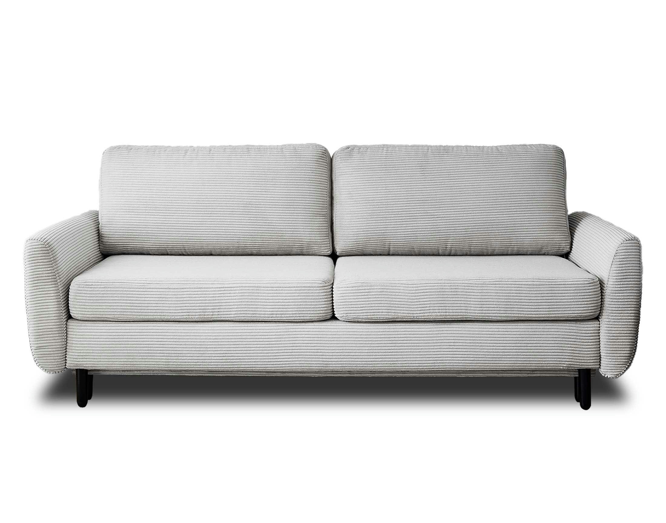 DAN - Canapé droit convertible 3 places en velours côtelé gris clair
