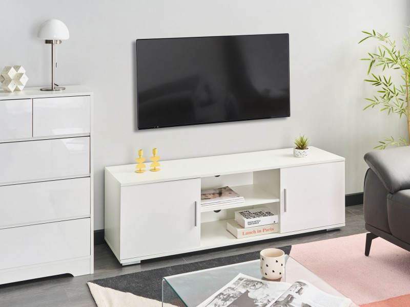 Szafka RTV pod telewizor z oświetleniem LED biała