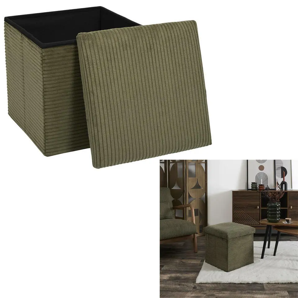 Home Deco - Poefje - opbergbox - rib - groen - 38 x 38cm