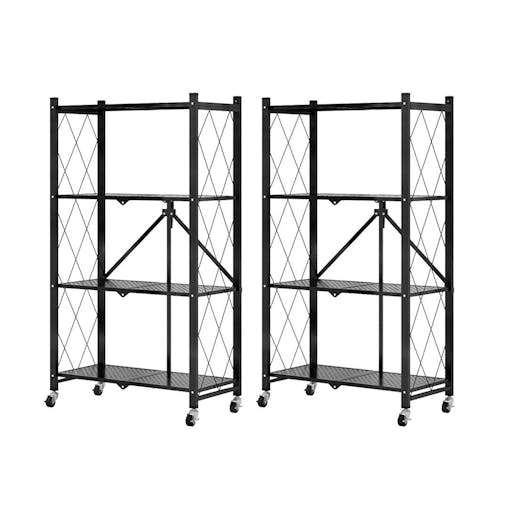 SOGA 2X 4 Tier Steel Foldable Kitchen Cart Multi-Functional Shelves with Wheels