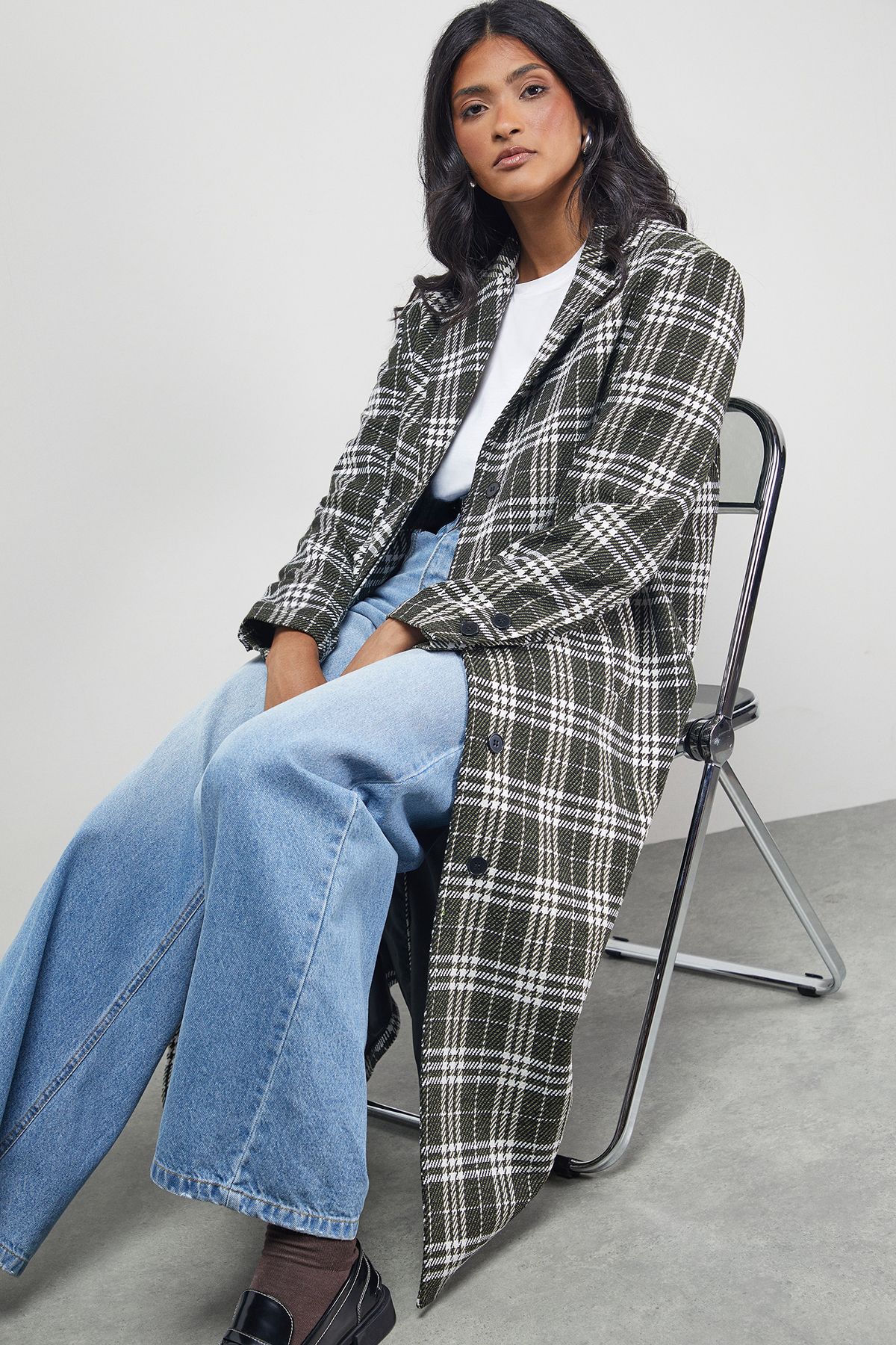 Warehouse Checked Oversized Maxi Coat