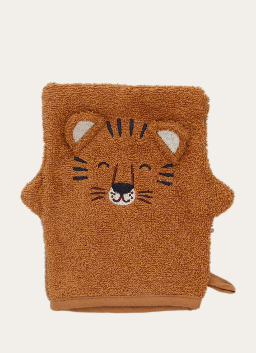 CAPE DE BAIN ET GANT DE TOILETTE EN ÉPONGE TIGRE OCRE