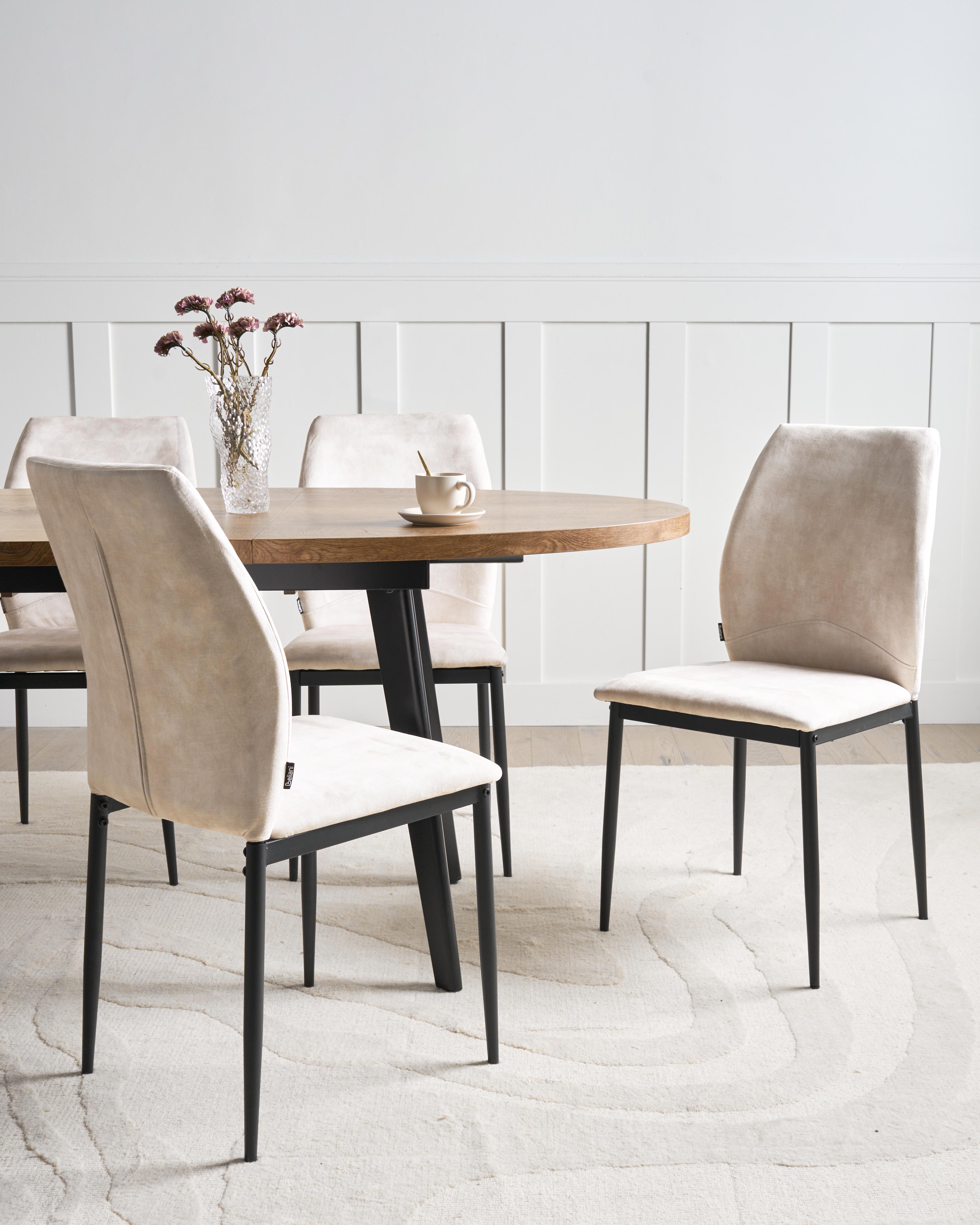Set of 4 Dining Chairs ROCHEPORT Fabric Light Beige