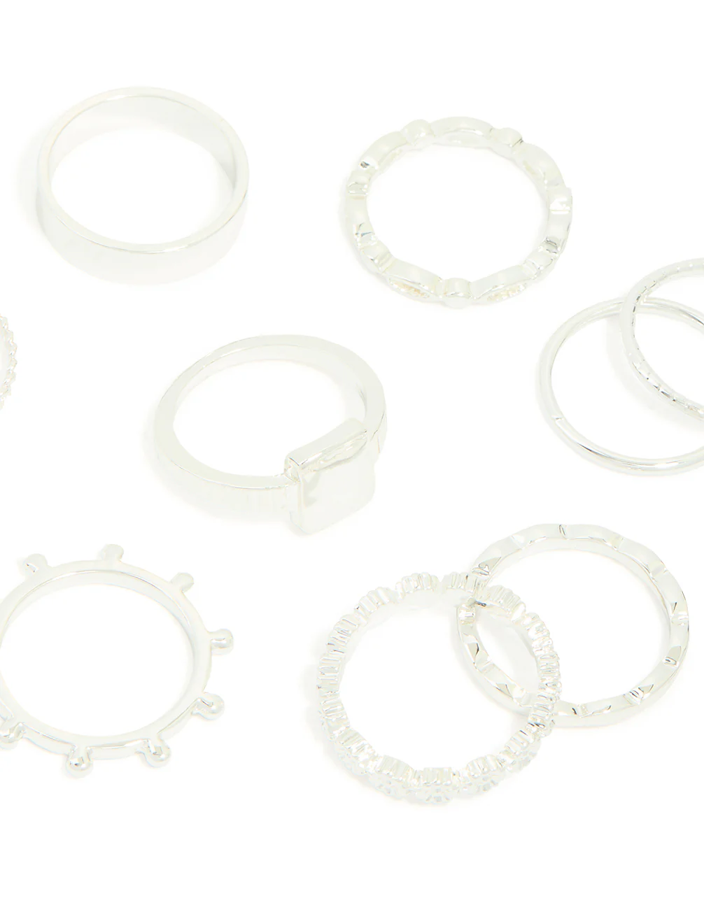 Silver Textured Signet Rings 10-Pack