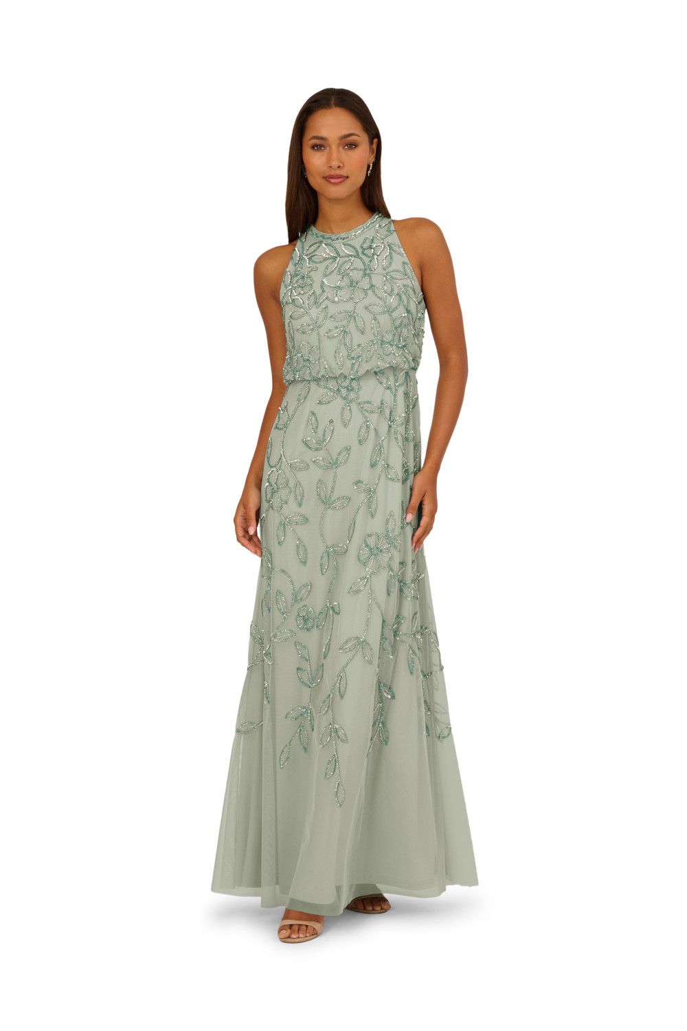 Adrianna Papell Blouson Bead Long Dress