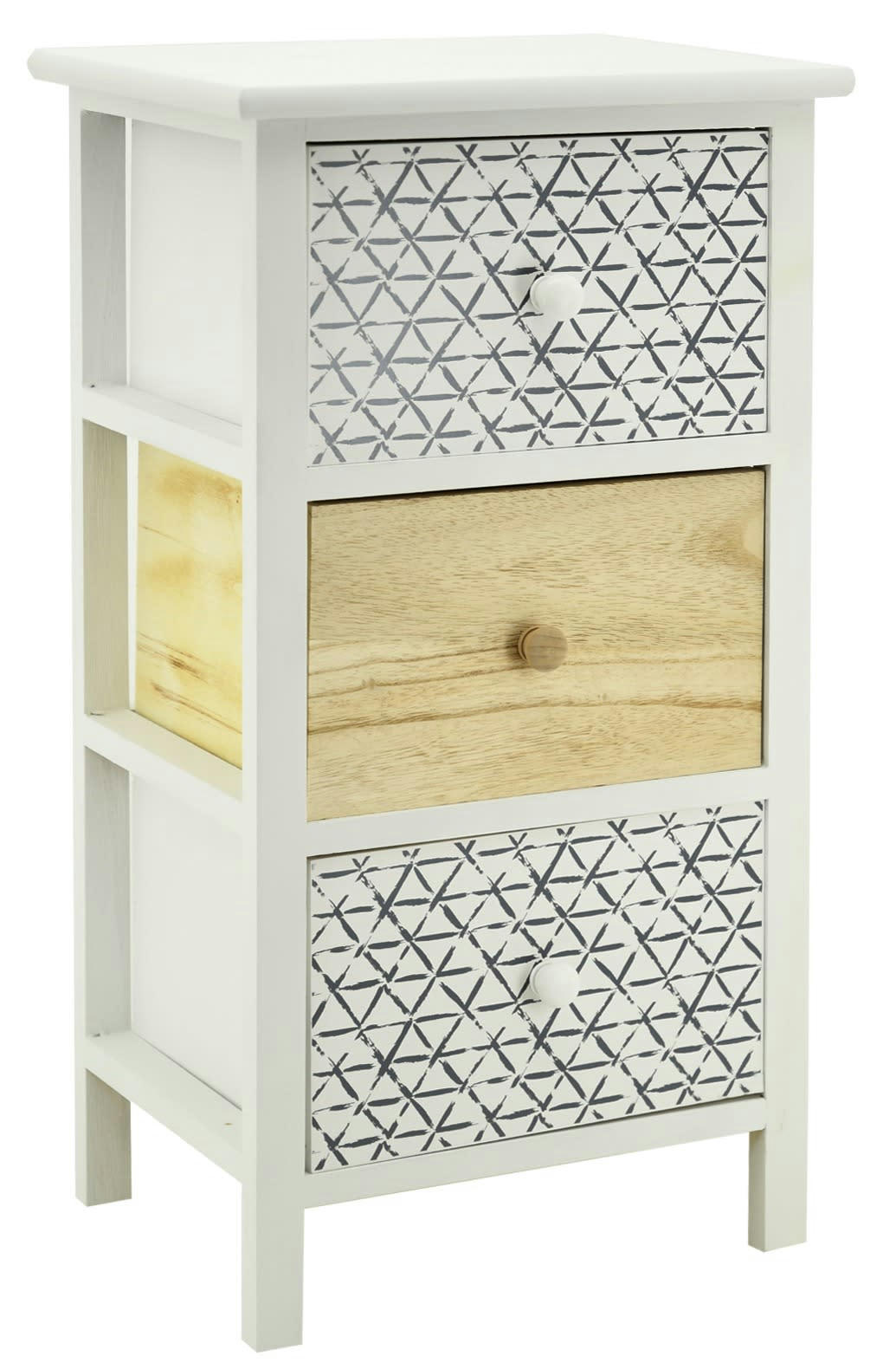 - Commode en bois teinté blanc et naturel 3 tiroirs