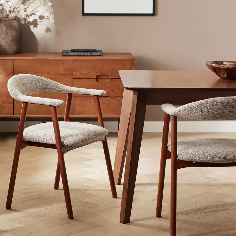 Habitat Lex Pair of Fabric Dining Chairs- Walnut