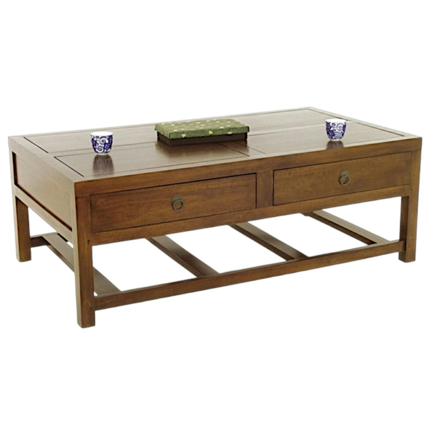 Table basse Hévéa 4 tiroirs 127x71x46cm MAORI