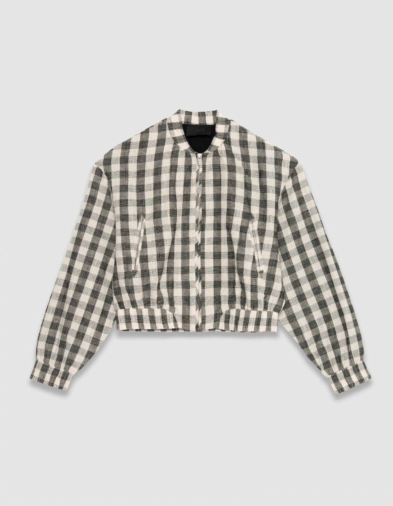 Blouson court écru motif carreaux Femme