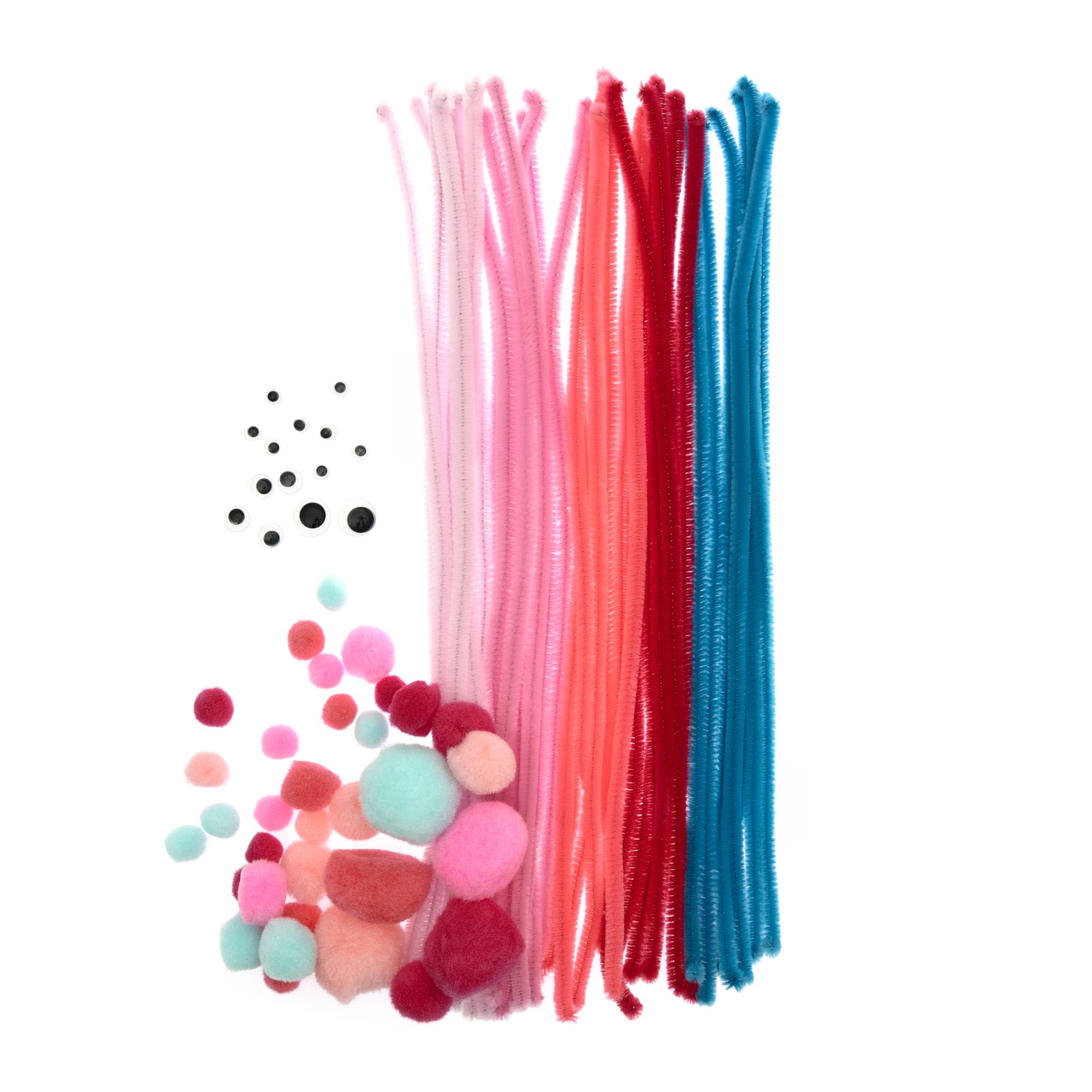 Pink and Teal Pipe Cleaners and Pom Poms Craft Pack 80 Pieces