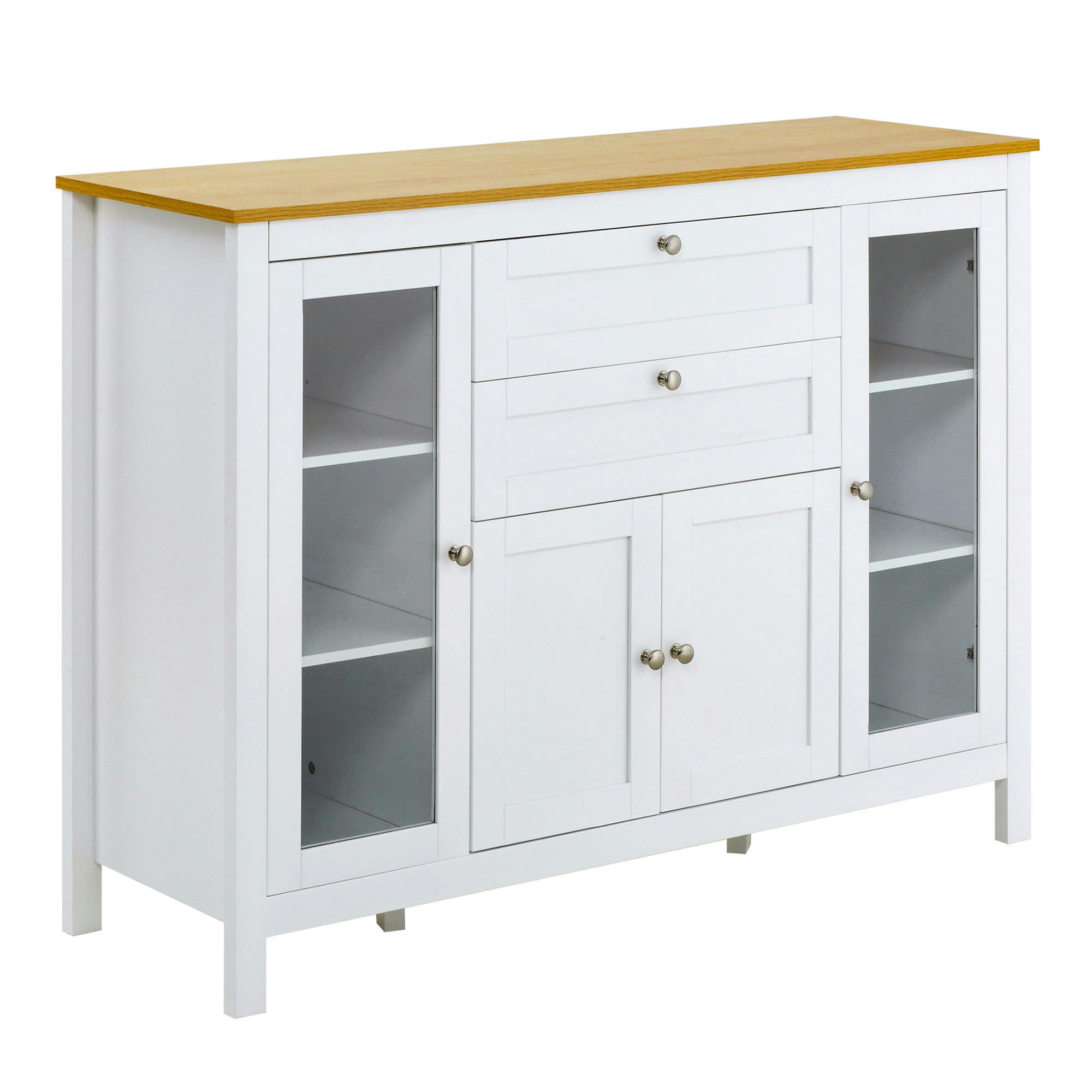 - Buffet classique chic 2 portes 2 étagères 2 tiroirs blanc bois clair