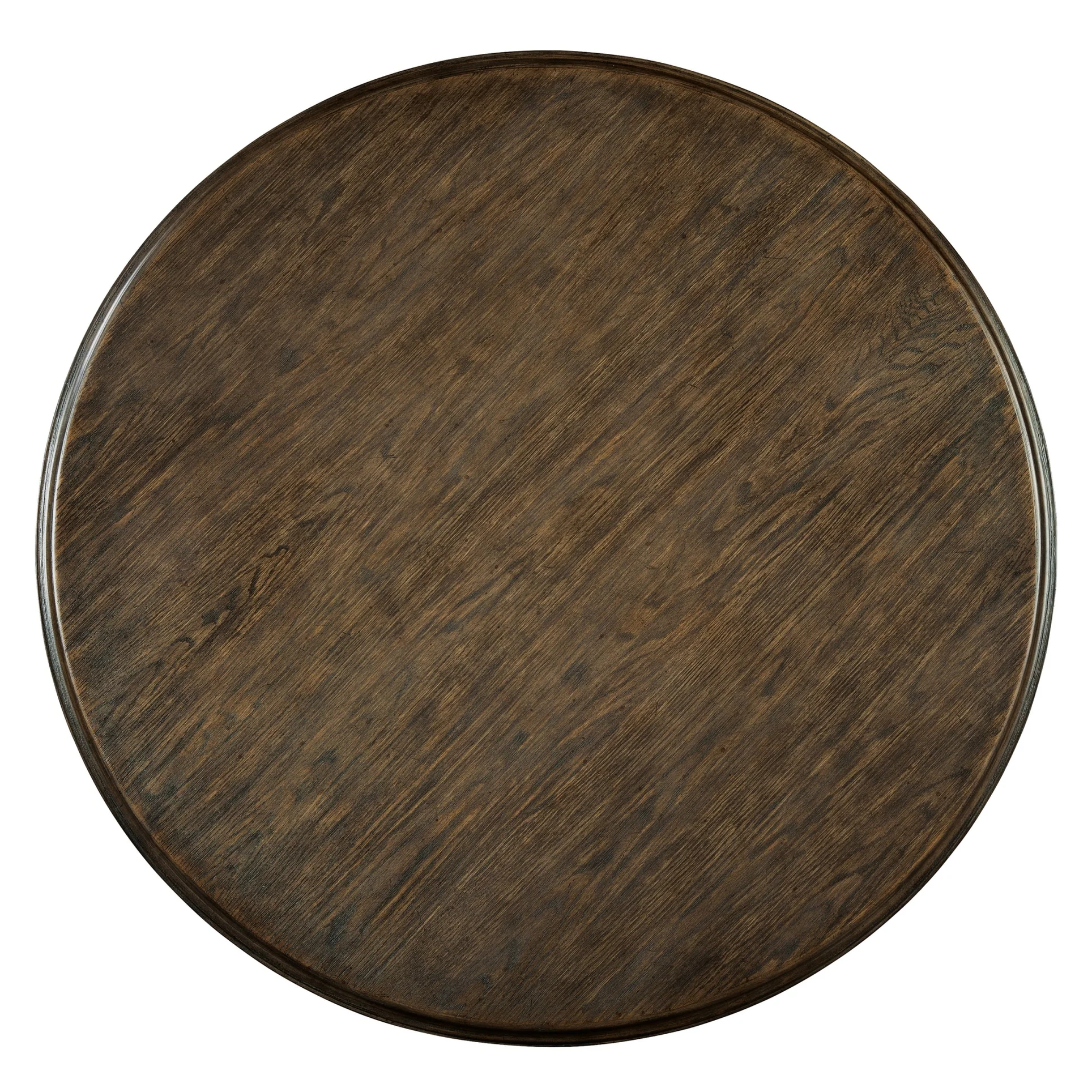 Aged Brown Wood and Pewter-grey Steel Round Dining Table