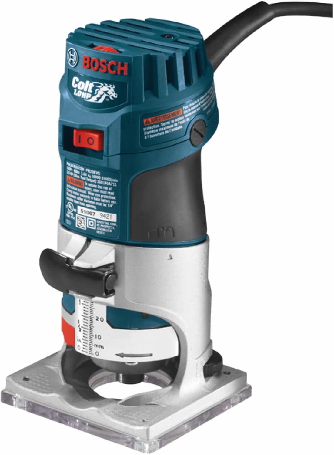 BOSCH PR20EVS Colt 1.0 HP Variable-Speed Palm Router - 5.6 Amp Motor, Soft Start, Constant ResponsCircuitry, Ergonomic Grip, Rugged Aluminum Base, Fixed, Quick-Clamp System, 1/4 Collet