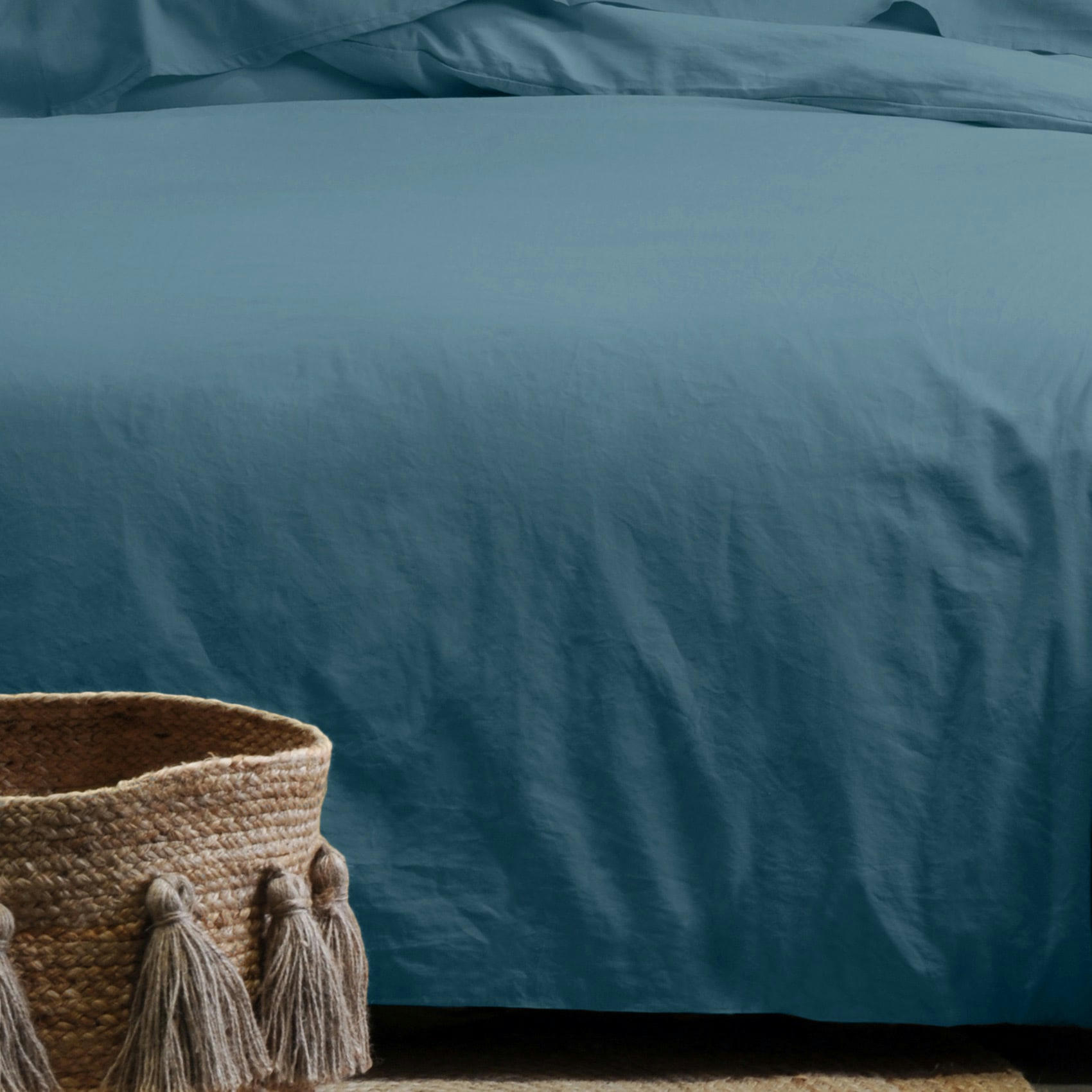 - Taie d'oreiller unie en coton bio bleu 65x65 cm