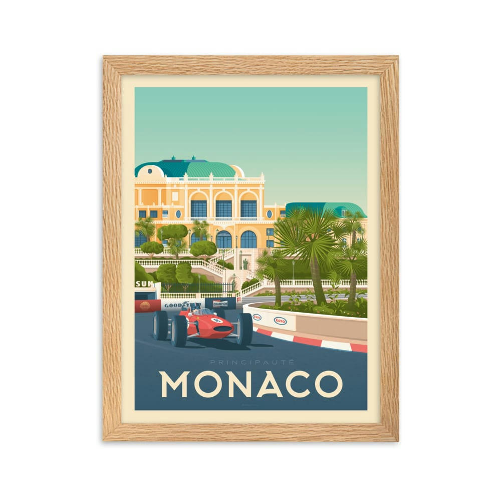 - Affiche Monaco avec Cadre (Bois) 21x29,7 cm