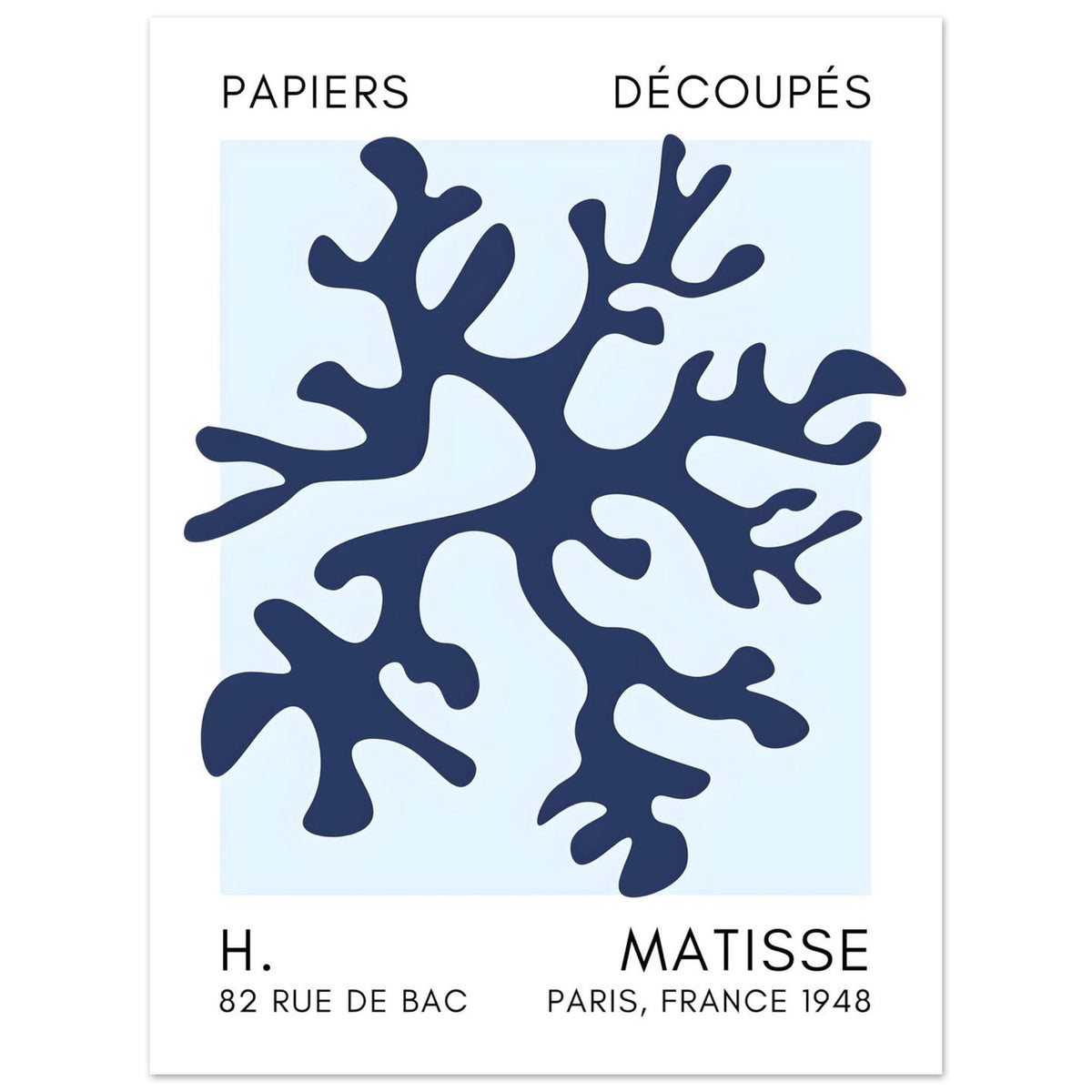 Artfulprints Poster Matisse – Dreamy coral flower navy blue I  - 30x40 cm - Blauw