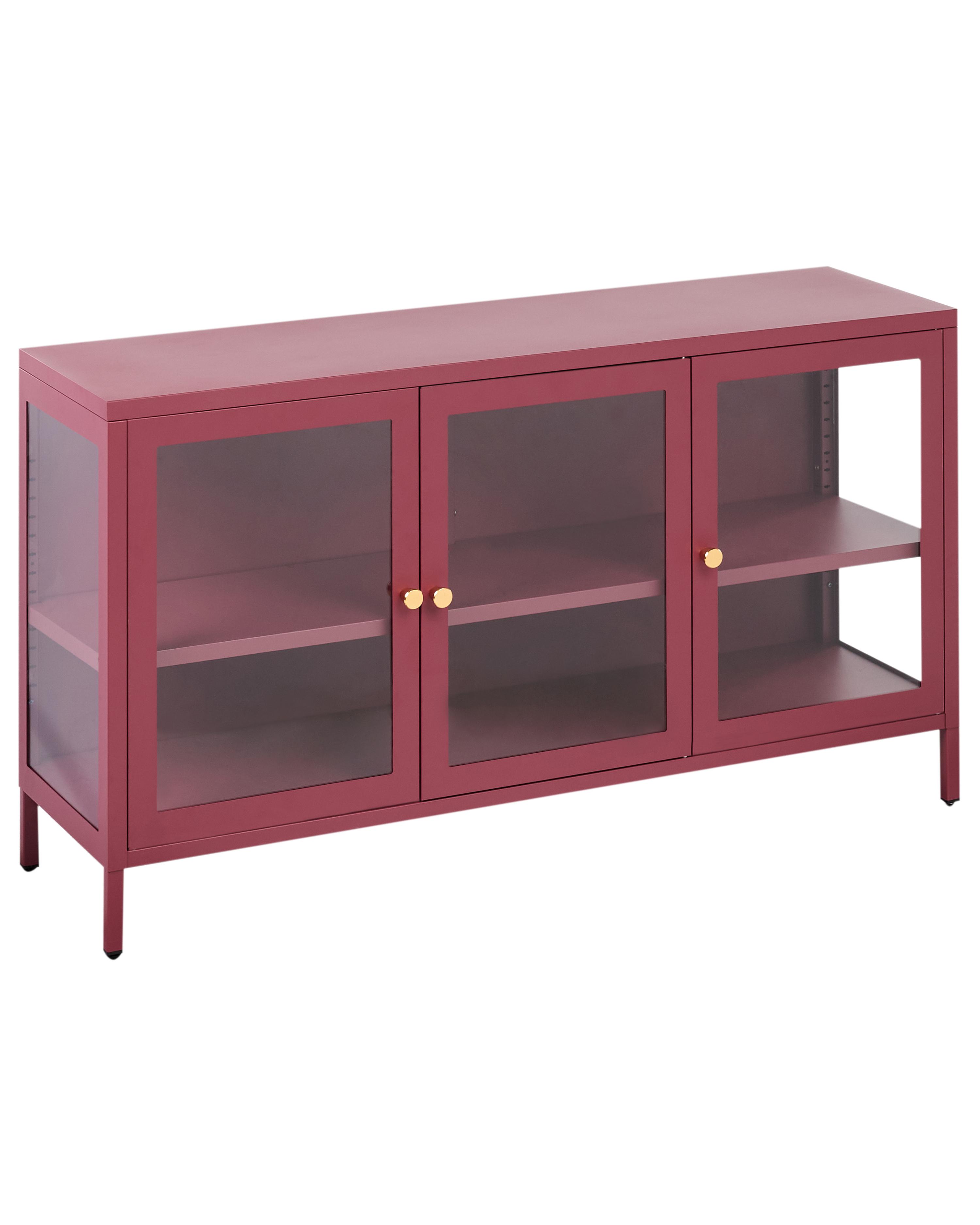 Glass Display Sideboard NEWPORT Metal 115 cm Dark Red