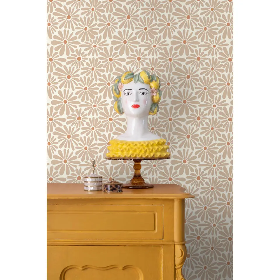 ESTAhome behang madeliefjes warm beige - 53 cm x 10.05 m