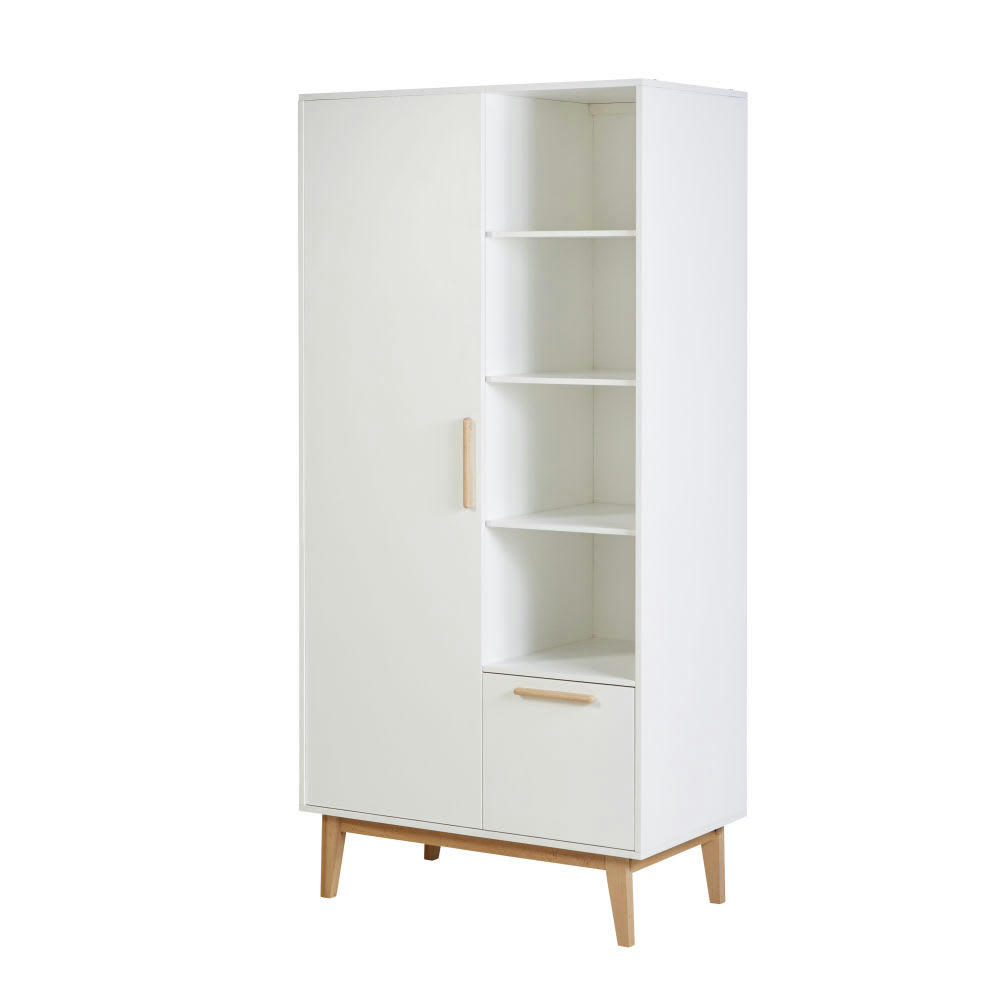 Sweet - Armoire style scandinave 1 porte 1 tiroir blanc