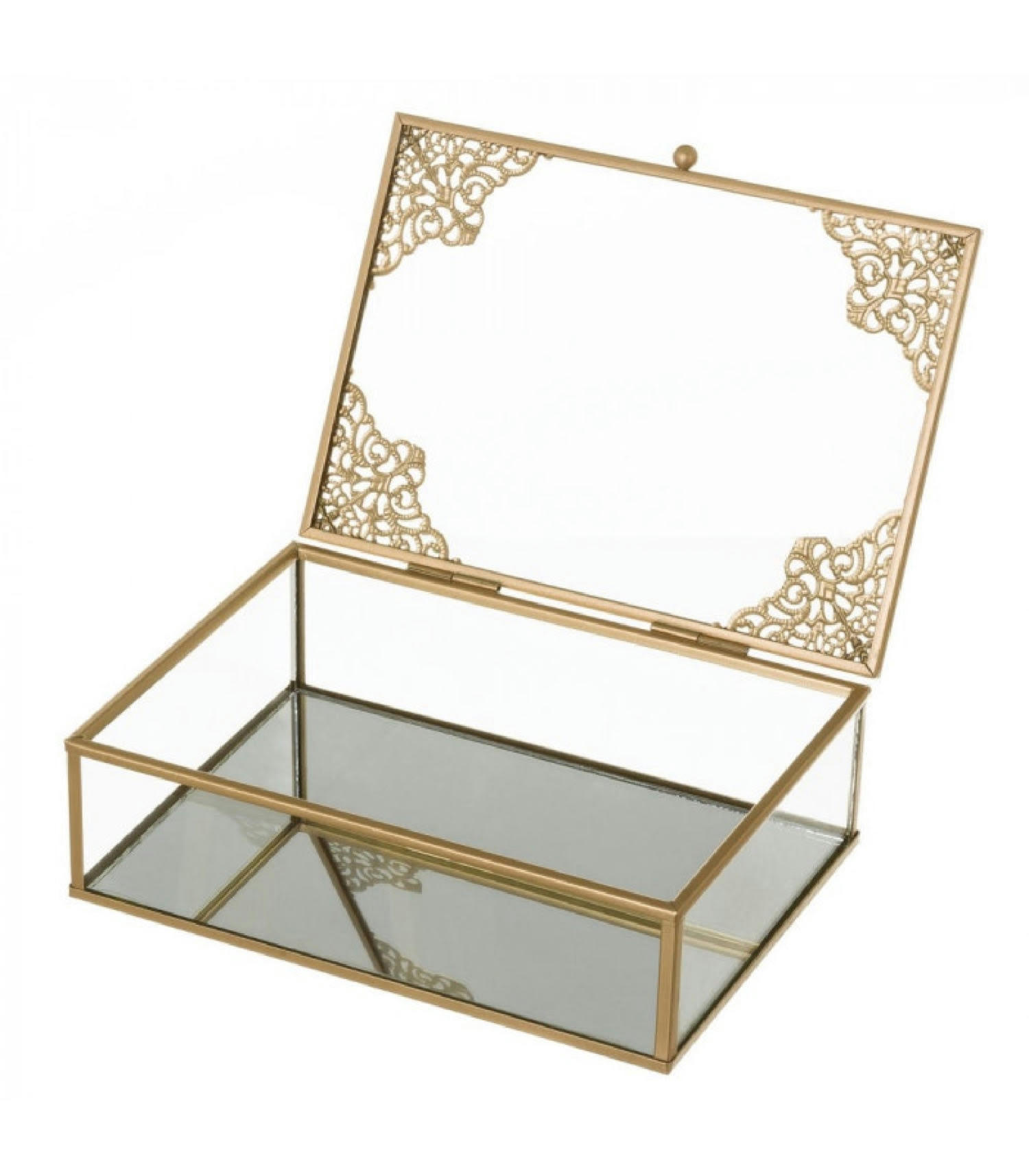OR - Boîte à bijoux en métal doré et verre